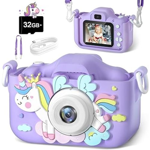 Kids Camera, Best Birthday for Girls/Boys Ages 3 4 5 6 7 8 9 10 11 12, Kids Digital Camera for Toddler with Video, Toy Camera for 3-12-Year-Olds Kids with 32GB Card - Purple