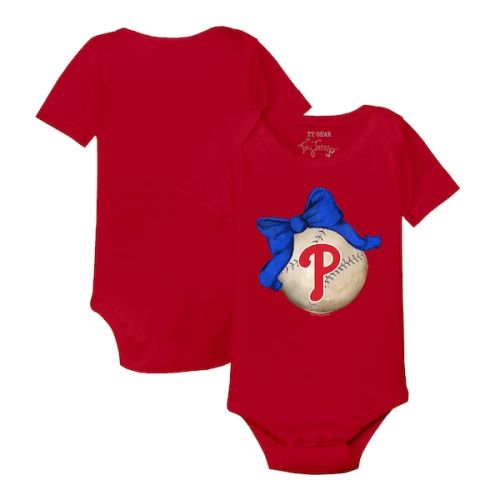 Infant Philadelphia Phillies Tiny Turnip Red Baseball Bow Bodysuit