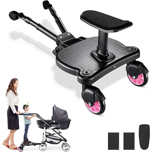 Universal Stroller Board with Replaceable Seat, 2 in 1 Sit and Stand Stroller Board, Stroller Standing Board, Stroller Attachment for Toddler to Ride, Holds Children Up to 55lbs (Pink)