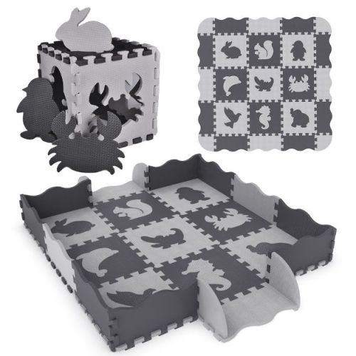 Fun Little Toys 25 Pcs Kids Play Mat - Soft Interlocking Foam Tiles With Animal Patterns & Fence For Toddlers & Playroom Décor