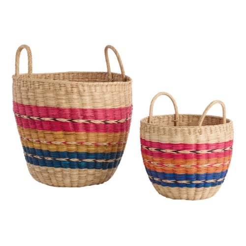Red, Orange and Blue Junco Striped Tote Basket - World Market - Small
