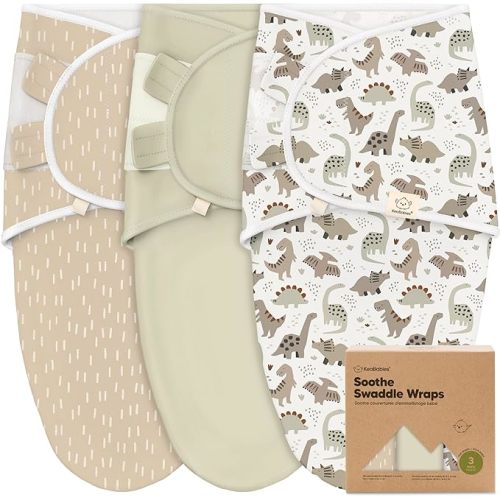3-Pack Organic Baby Swaddle Sleep Sacks - Swaddles for Newborns, Infant 0-3 Months, Baby Girls, Boys, Soft & Snug Newborn Sleep Sack, Nursery Swaddling Blankets, Velcro Closure (Dino Ridge)
