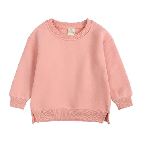 RUKOSU Toddler Baby Boy Girl Fleece Pullover Sweatshirt Solid Color Crewneck Blouse Shirt Tops Warm Fall Winter Clothes