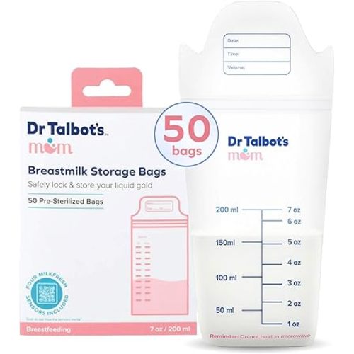 Dr. Talbot's Mom Breastmilk Storage Bags & 4 MilkFresh Sensors, 50 Count