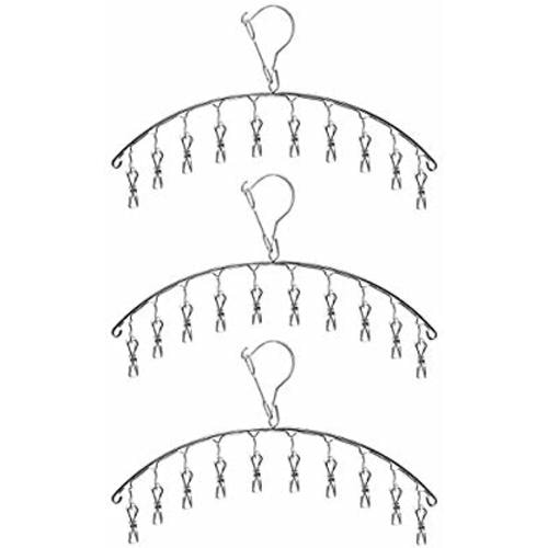 Fashion Easy 3 Pack Stainless Steel Laundry Drying Rack Clothes Hanger with 10 Clips for Drying Socks,Drying Towels, Diapers, Bras, Baby Clothes,Underwear, Socks Gloves