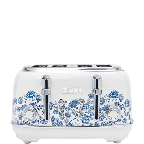 Haden Heritage Blue Floral 4 Slice Toaster Wide Slot with Removable Crumb Tray and Control Settings