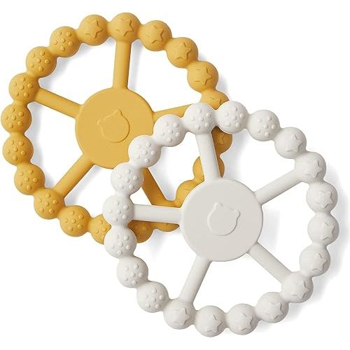 SAMiGO Silicone Teethers for Babies 0-6 6-12 Months Baby Teething Rings Chew Toys for Infant Boys and Girls - 2 Pack Lemon