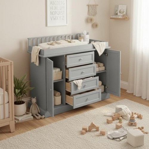 Famapy Changing Table Dresser –Spacious Nursery Organizer with Drawers & Cabinets for Diapers,Clothes & Toys,Diaper Organization & Newborn Daily Use