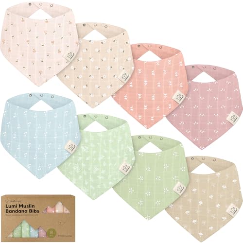 8-Pack Muslin Baby Bibs for Boys, Girls - Muslin Bandana Drool Bibs for Baby Girl & Boy, Drooling Newborn, Teething Toddler, Infant 0-36 months, 100% Cotton Extra Absorbent & Soft(Wild Bloom)