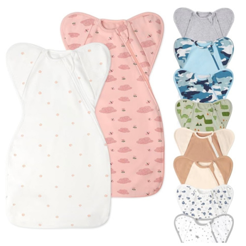 Baby Sleep Sack Swaddles for Newborn 0-3 Months, Arms Up Swaddle Blanket 2 Packs Cotton, Hands Up 3-Way Transitions to Arms-Free Wearable Sleeping Sack Bag for Boys Girls Snug Fit Calms Startle Reflex