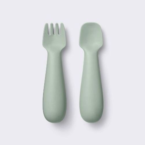 Silicone Spoon & Fork - 2pc - Green - Cloud Island™
