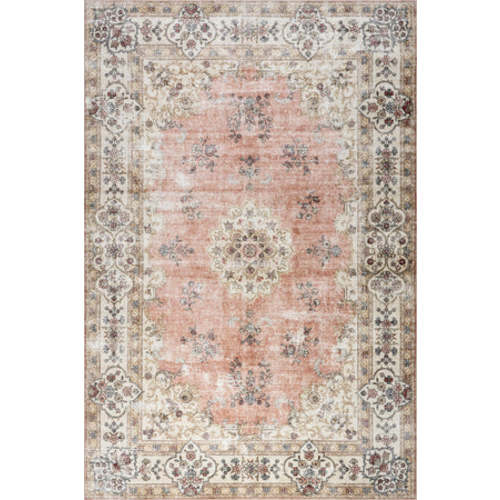 Rosette Medallion Spill Proof Washable Rug | Peach