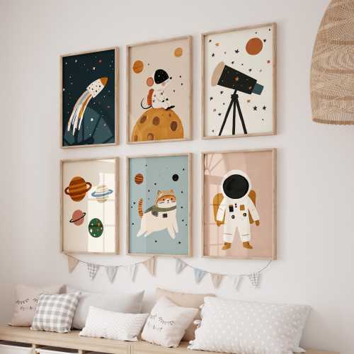 Space Adventure Wall Art Bundle of 20, Kids Room Space Prints, Astronaut Nursery Decor, Outer Space Animals, Digital Download Printable Art