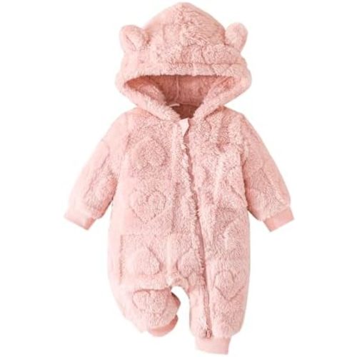 Dcohmch Newborn Baby Girl Winter Clothes Snowsuit Hooded Romper Long Sleeve Fleece Jumpsuits Infant Warm Bear Onesie