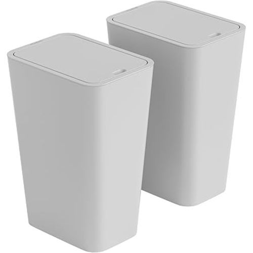 Yieach 2 Pack Slim Bedroom Trash Can with Lid,2.6 Gallon / 10 Liter Toilet and Bathroom Garbage Can,Plastic Pet/Dog Proof Trash Can with Covered,Medium Wastebasket for Room/Indoor/Kitchen/Office,Gray