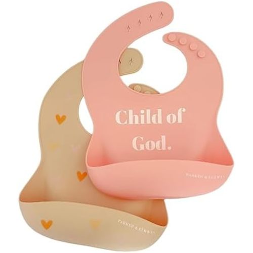 PARKER & ELOWYN Silicone bibs | Pack of 2 Silicone Bibs for Baby Boy or Girl | 100% Silicone Bibs for Babies 6-72 months