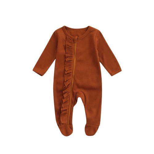 jaweiw Newborn Baby Girl Boy Onesie Pajamas Footed Pjs Sleeper Ruffle Romper Jumpsuit Fall Solid Outfits Clothes
