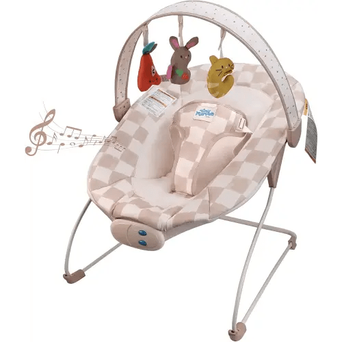 Baby Bouncer – Baby Bouncer seat, Infants Bouncy Seat with Music & Sensory Toys, Compact & Machine Washable Seat Pad Indoor Infant Seat, Ideal for Newborns 0-6 Months, Max Weight 20lbs (Sand Checker)