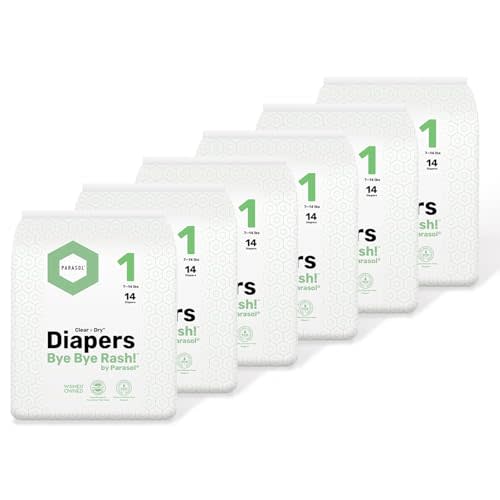 PARASOL Clear+Dry Disposable Diapers | RashShield Protection, Leakproof Design, Hypoallergenic | Size 1, (7-14 lbs) 84 Count