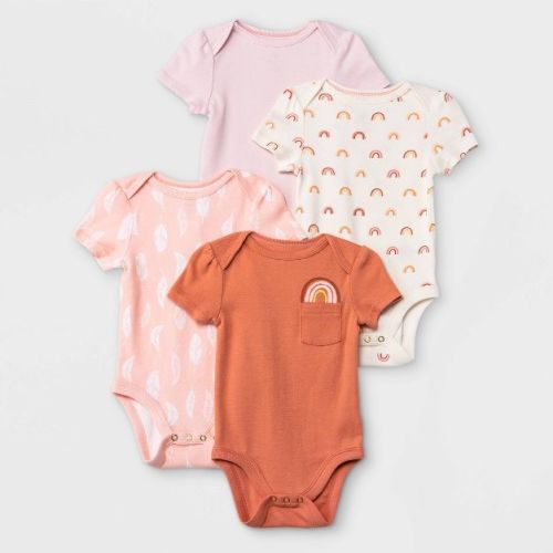 Baby Girls' 4pk Earth & Sky Short Sleeve Bodysuit - Cloud Island™ Pink 0-3m