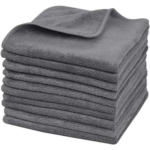 SINLAND Microfiber Facial Cloths Fast Drying Washcloth 12inch x 12inch Grey 10 pack