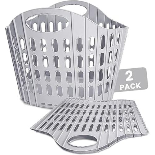 Collapsible Laundry Basket,63L/16.6 Gallon Large Plastic Laundry Basket with Carry Handle,Space-Saving,Foldable Laundry Basket for Easy Storage,for Home,Dorm,Travel Use (B/Grey, 2 pack)