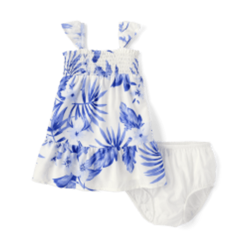 Baby Girls Matching Family Tropical Smocked Ruffle Dress - Simplywht