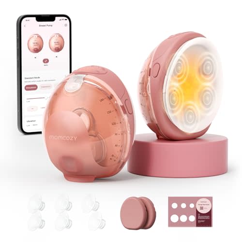Momcozy Wellness 1 Wearable Breast Pump, Warm-Massage Hands-Free Pump with Heated Flange&Simulated Massage for Comfortable Breastfeeding&Let-Down, App-Controlled, 4 Modes 12 Levels, 180ml/6oz