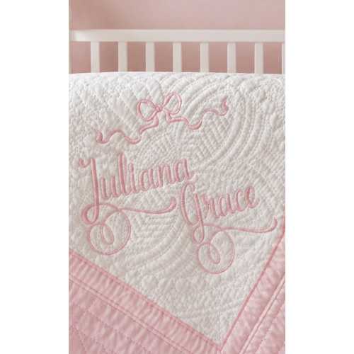 Personalized Baby Quilt, Embroidered Name, Kate Spade Bow, Heirloom Blanket, Baby Sprinkle Gift