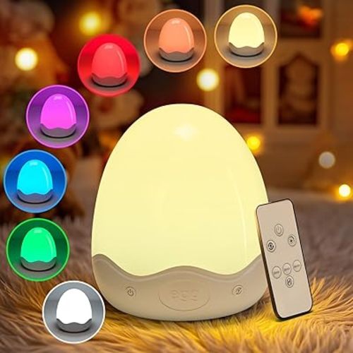 Egg Light for Nursery, 10 Brightness+10 Colors Egg Night Light for Kids Baby Night Light for Baby Light Nursery Lamp, 3600mAh Rechargeable Portable Lamp for Breastfeeding, Red Nightlight for Kids Room