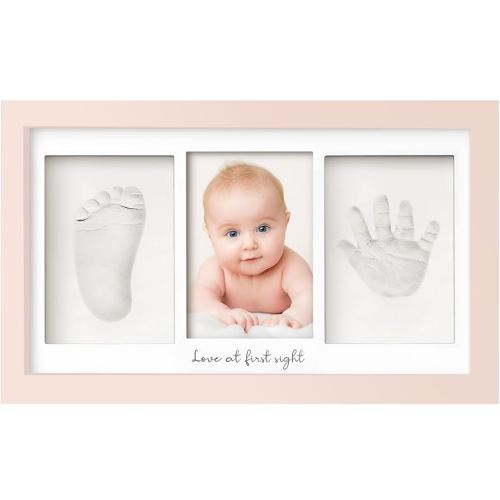 Baby Hand and Footprint Kit - Clay Handprint Keepsake Frame, Newborn Nursery Picture Frame, Personalized New Mom Gifts for Baby Shower & Registry (Petal Pink)