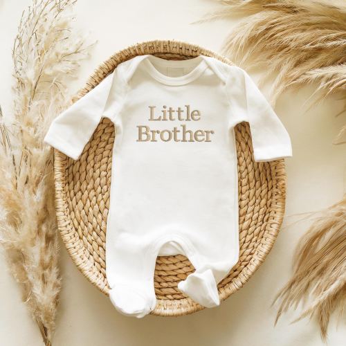Embroidered Little Brother Little Sister Sleepsuit, Little Brother Sleepsuit, Little Brother Baby Vest, Little Sister Baby Vest, Sibling 001