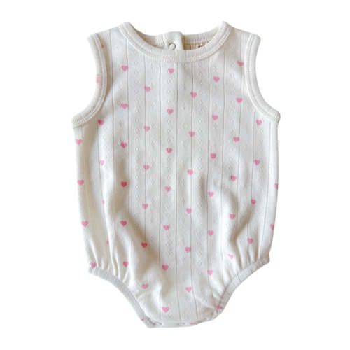 White with Pink Heart / Organic Pointelle Dune Bubble