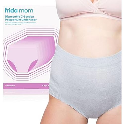 Frida Mom Postpartum Disposable Underwear, High Waist C-Section Cut, 100% Cotton Microfiber, Super Soft, Stretchy, Breathable, Wicking, Latex-Free, Size Petite, 8 Count