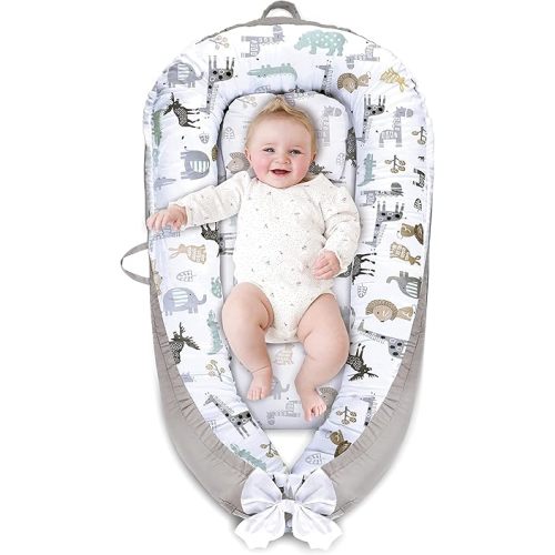 Baby Nest for Baby 0-12M, Newborn Lounger Cover Bassinet Mattress Cover, Adjustable Soft Floor Seat Cover for Baby Girls & Boys (Animals Orange)