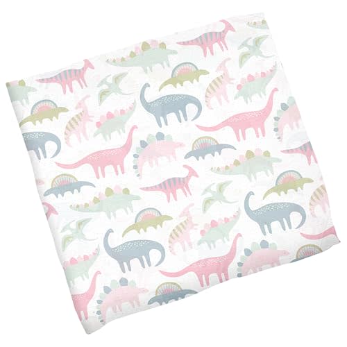 Stephen Joseph, Muslin Swaddle Blanket for Baby Girls and Boys, Newborn Receiving Blanket for Swaddling, 100% Cotton Baby Swaddle Wrap, Receiving Swaddle Wrap, 47 x 47 inches, Pink Dino