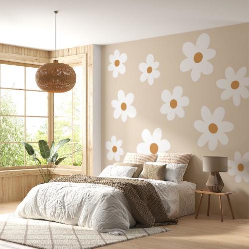 Large Wall Decals Daisies, Floral Wall Stickers for Bedroom, Cute White Daisy Stickers for Nursery Decor, Stickers for Interiors
