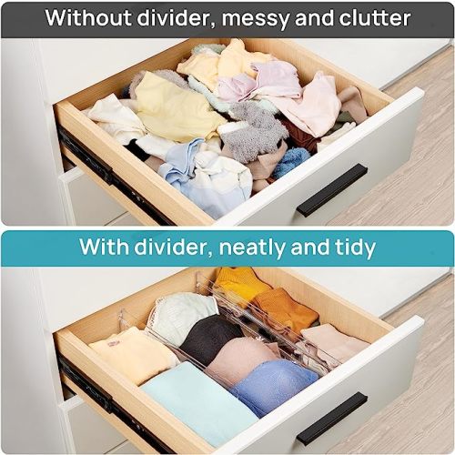 Vtopmart Drawer Dividers Organizers 8 Pack, Adjustable 3.2" High Expandable from 12.2-21.4" Kitchen Drawer Organizer, Clear Plastic Drawers Separators for Clothing, Installed by Double-sided Tape