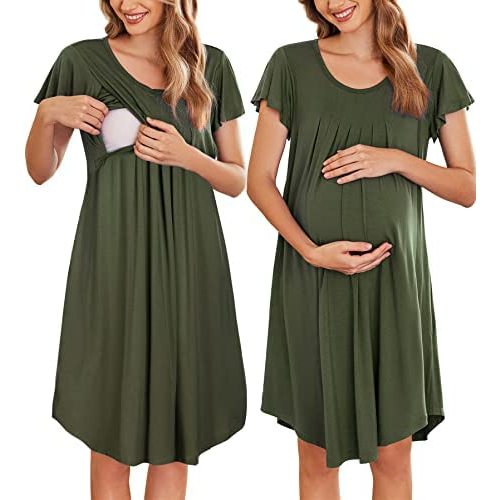 Ekouaer Nursing Nightgown Labor and Delivery Gown Hospital Breastfeeding Dress for Women Short Sleeve Maternity Sleepwear