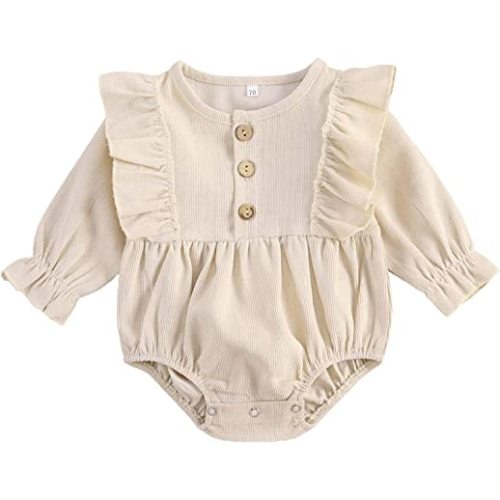 Mubineo Infant Baby Girl Corduroy Basic Plain Ruffle Long Sleeve Romper Tops Clothes