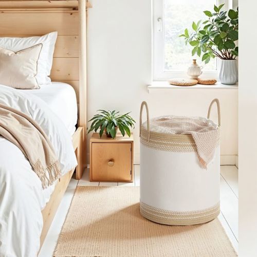 LEDREM 60L Laundry Hamper with Handles, Laundry Basket, Laundry Bag with Lid, for Clothes, Blankets, Living Room, Bedroom, Brown