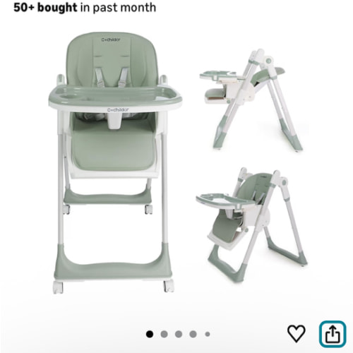 3-in-1 Foldable High Chair for Babies & Toddlers – Adjustable Height, Reclining Seat, 5-Point Safety Harness, Removable Tray, Lockable Wheels, Washable Cushion – Portable & Easy Clean, Green