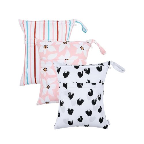 ALVABABY 3 Cloth Diaper Wet Dry Bags Waterproof Reusable with Two Zippered Pockets Travel Beach Pool Daycare Soiled Baby Items Yoga Gym Bag for Swimsuits or Wet Clothes Small Medium Large 3L-ZM26