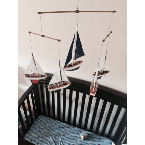 Sailboat Mobile; Wooden Nursery Mobile with Boats