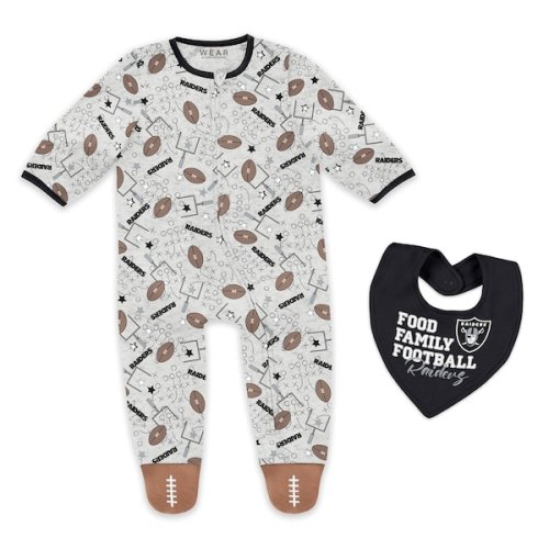 Las Vegas Raiders WEAR by Erin Andrews Infant & Newborn Sleep and Play Full-Zip Sleeper & Bib Set