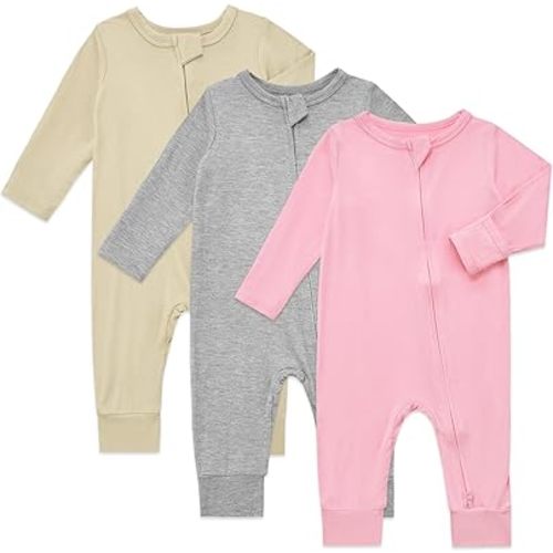 Aablexema Baby Footless Pajamas Bamboo Rayon 3pcs Unisex Infant Zipper Romper with Mitten Cuffs Sleep Play PJs