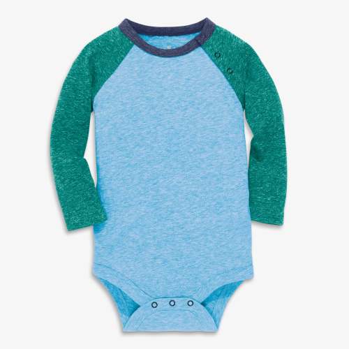 Heathered baseball babysuit - Cornflower/Spruce