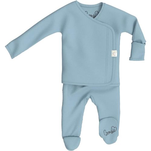 Bonsie Skin to Skin Babywear Footie - Teal Baby Footed One Piece - Ripple - 0-3 Months