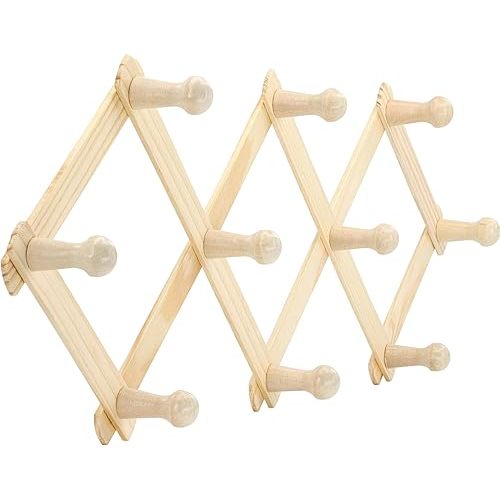 RAM-PRO Accordion Style Wood Expandable Rack Hat, Cap, Belt, Umbrella Coffee Mug Wall Wooden Pegs