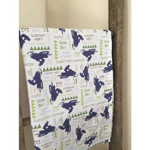 Personalized Snowmobile Baby Blanket, Custom Design, Burp Cloths and Minky Blanket, Snow Sports, Snow Machine, Sleds, Snowmobile Racer